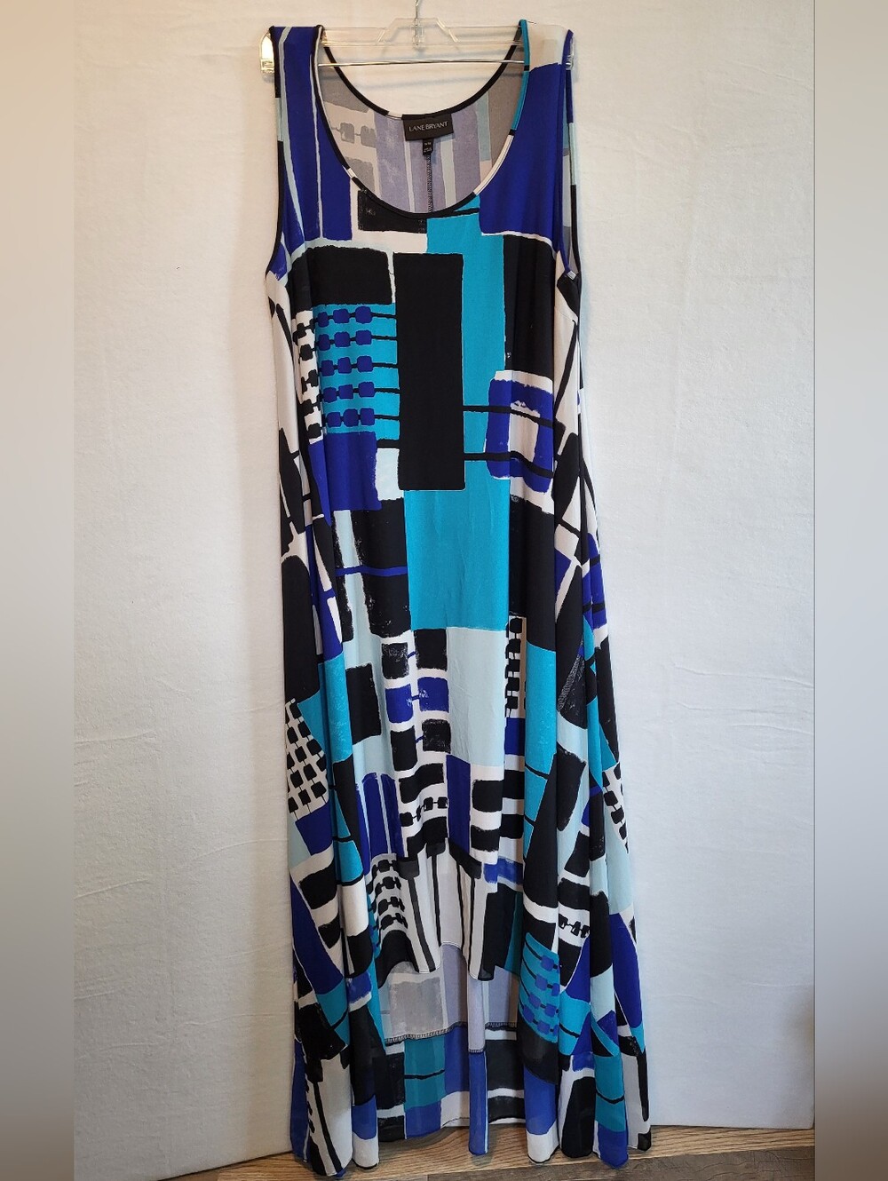 Lane Bryant Size 14/16 Sleeveless Blue High Low Geometric Maxi Dress